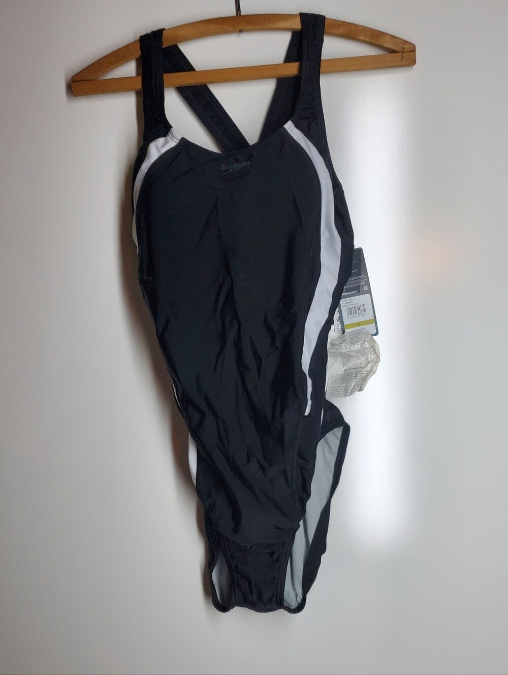 Speedo Black One-Piece Swimsuit with White Side Panels